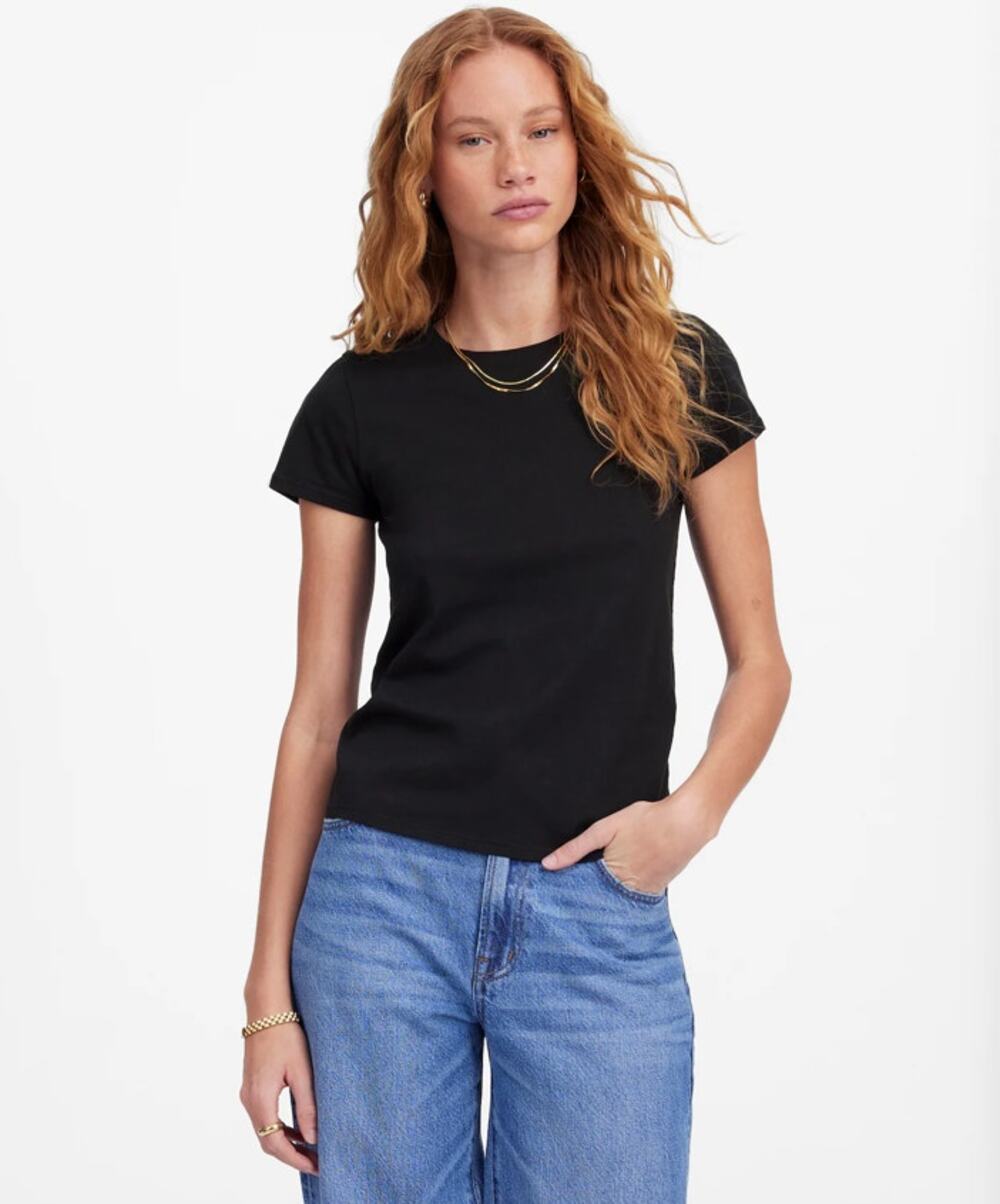Madewell Essential Tee Womens L Black Slim Fit Lightweight Cotton Short Sleeve